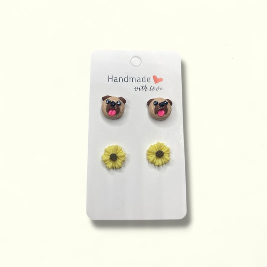 Dog and Flower stud Earrings